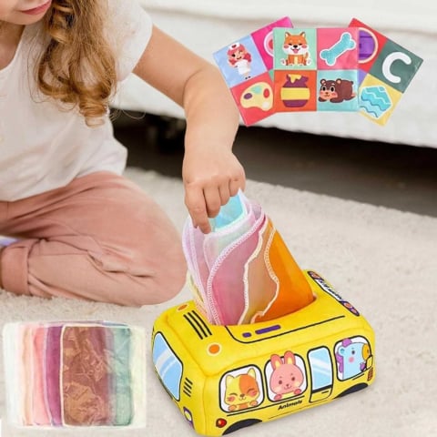 Jucarie senzoriala bebe Cutia cu batiste Montessori | Jucarie educativa 0 luni+ [2]