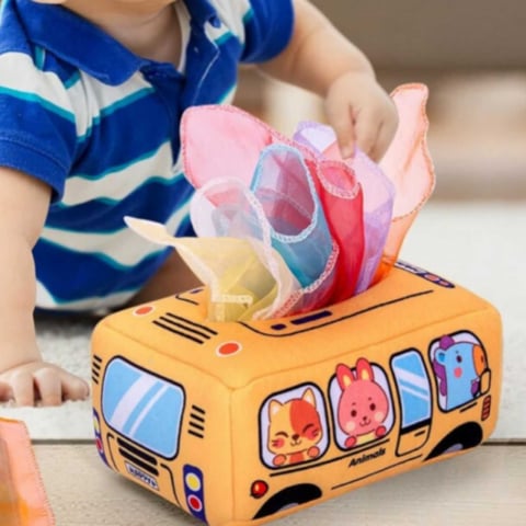 Jucarie senzoriala bebe Cutia cu batiste Montessori | Jucarie educativa 0 luni+ [6]