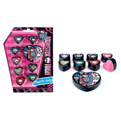 Ștampile, Tușiere, Embosare - Jucarie set 8 stampile + tusiera MegaCreative Monster High, 285405, +3 ani