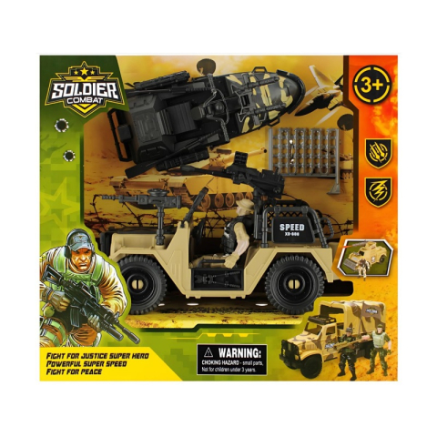 Jucării și Jocuri pentru copii - Jucarie set masina + salupa militara cu soldat si accesorii MegaCreative, 523463, +3ani