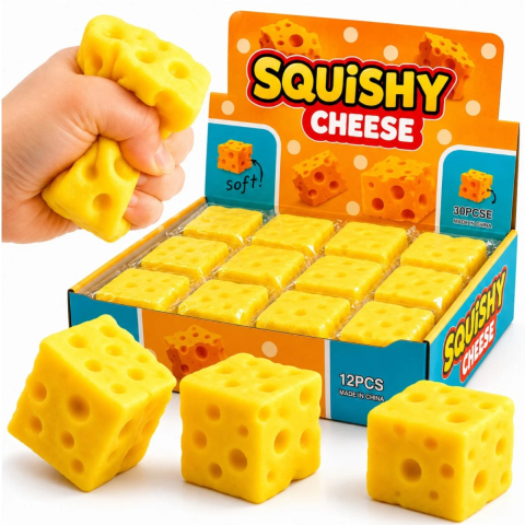 Jucarie Squishy Cheese Cube, Model Cascaval, Anti-Stres 6.5 x 6.5cm, Slow Rising, Branza [1]