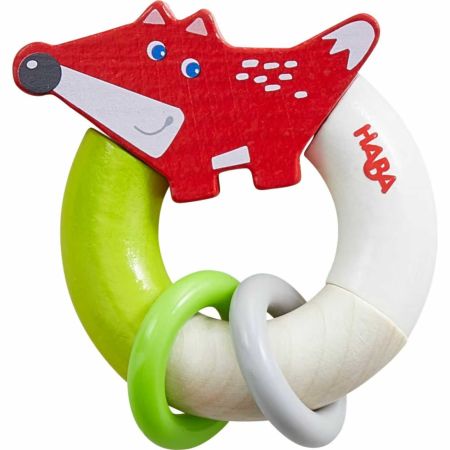 Lichidare stoc - Totul la 9.90 Lei - Jucarie zornaitoare din lemn colorat, cu inele, Fox - Micostore.ro