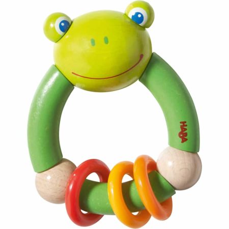 Lichidare stoc - Totul la 9.90 Lei - Jucarie zornaitoare, din lemn cu inele, Broscuta - Micostore.ro