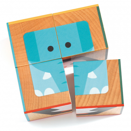 Jucării și Jocuri pentru copii - Set 4 Cuburi din lemn, puzzle basic, Jucarii Montessori, Djeco
