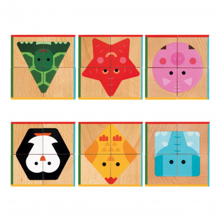 Set 4 Cuburi din lemn, puzzle basic, Jucarii Montessori, Djeco [1]