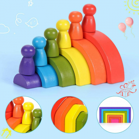 Jucarii de Stivuit, Montessori, Curcubeu - Semicercuri, Casute si Papusi [2]