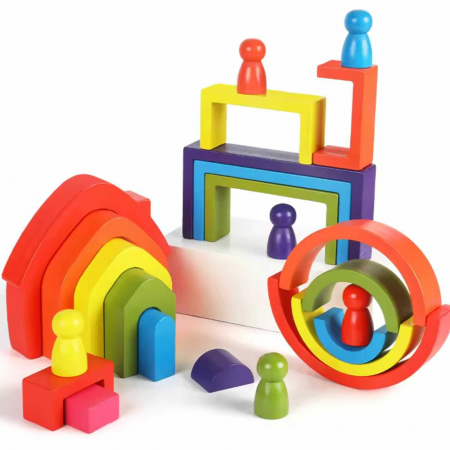 Jucării Montessori si Activități - Jucarii de Stivuit, Montessori, Curcubeu - Semicercuri, Casute si Papusi