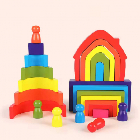 Jucarii de Stivuit, Montessori, Curcubeu - Semicercuri, Casute si Papusi [1]