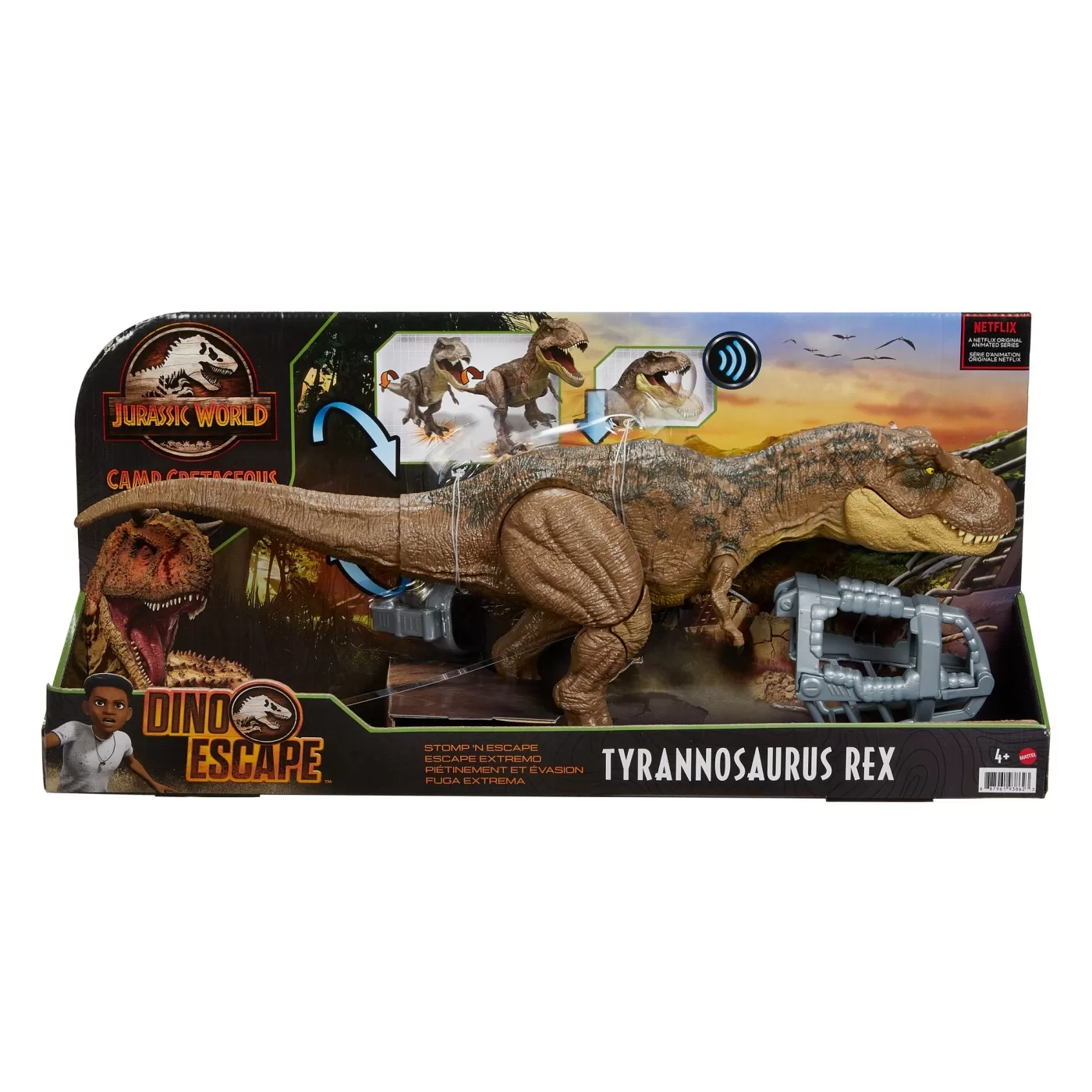 Jucării și Jocuri pentru copii - Jurassic world dino escape stomp'n escape dinozaur tyrannosaurus rex, varsta de la 4 ani la 8 ani