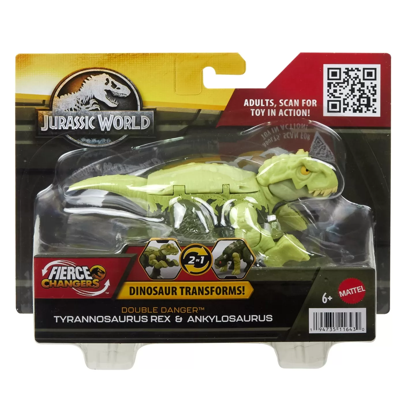 Jucării și Jocuri pentru copii - Jurassic world fierce changers double danger dinozaur transformabil tyrannosaurus rex si ankylosaurus verde, varsta de la 6 ani la 12 ani