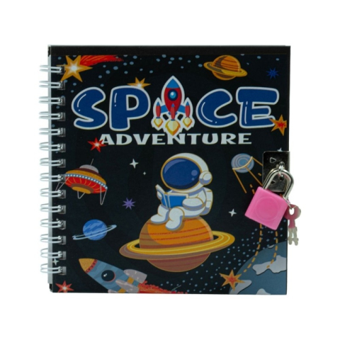 Agende, Jurnale și Carnețele Copii - Jurnal CNX S48K-022, 45 pagini, motive spatiale, coperta carton, cu lacatel si spira