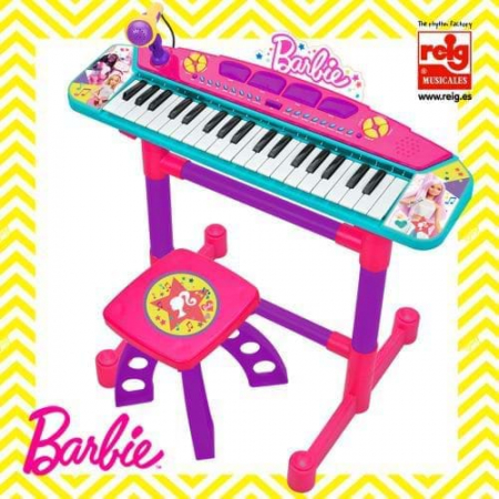 Orga electronica cu microfon si scaunel Barbie, Keyboard Electronic Reig Musicales, de jucarie [1]