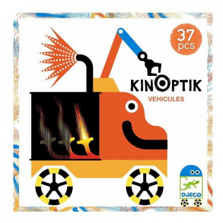 Jucării și Jocuri pentru copii - Kinoptik - Vehicule, Joc cu 37 piese magnetice, de creativitate si logica, Djeco
