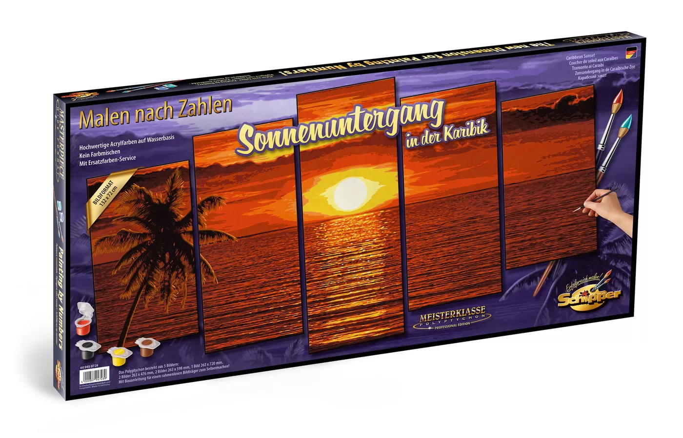 Art & Craft si Artizanat - Kit pictura pe numere schipper apus in caraibe, 5 tablouri