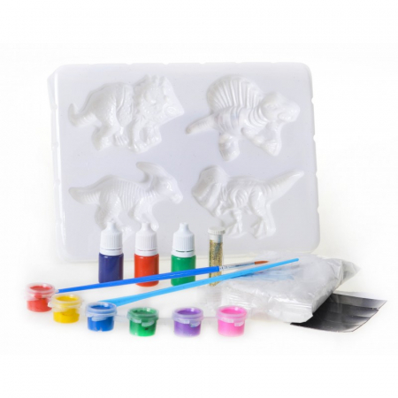 Figurine de pictat, Ipsos, Lemn - Kit realizare creta cu sclipici, dinozauri