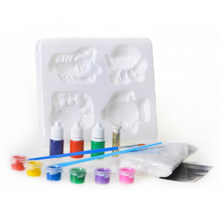 Figurine de pictat, Ipsos, Lemn - Kit realizare creta cu sclipici, dinozauri