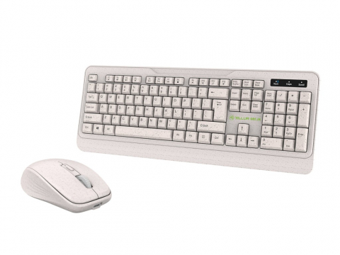 Periferice IT - Kit tastatură și mouse fără fir Tellur Green, 2.4GHz, nano receiver, crem