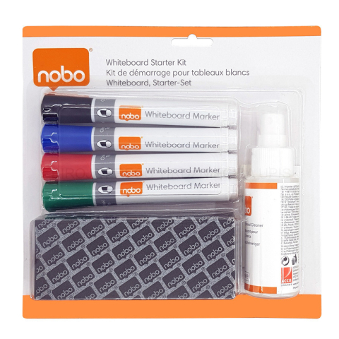 Organizare, arhivare, prezentare - Kit whiteboard (4 markere + burete + rezerva + spray 50ml) nobo