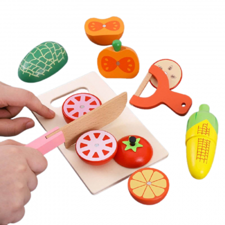 Jucarie lemn feliere ladita cu fructe, legume, alimente cu magnet. [1]
