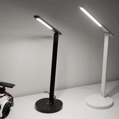 Lampă de birou WiFi Tellur Smart, 12W, lumină albă, caldă, Qi 10W, USB 10W, reglabilă, alb [1]