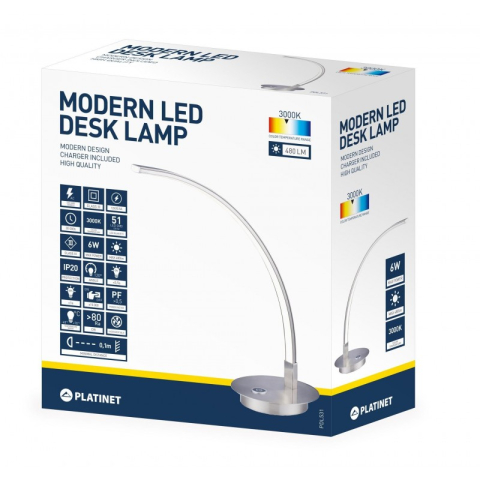 Articole pentru birou - Lampa led pentru birou Platinet PDL531 / 43606, 6W, forma curbata, lumina calda 3000K, aluminiu, PVC, 50cm
