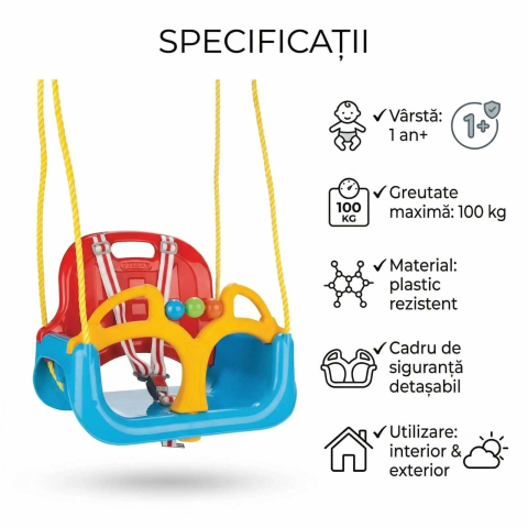 Leagan copii cu cadru de siguranta 1+ ani | spatar si centuri | [5]
