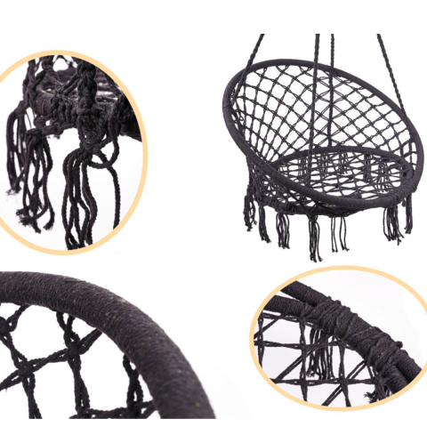 Leagan Suspendat, Balansoar Interior/Exterior, Bumbac si Metal, Maxim 150kg, 80cm, Negru [4]
