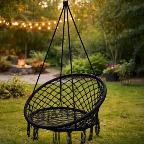 Leagan Suspendat, Balansoar Interior/Exterior, Bumbac si Metal, Maxim 150kg, 80cm, Negru [1]