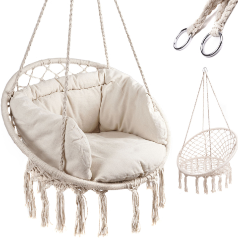 Casă, gradină și bricolaj - Leagan Suspendat, Hamac cu Perne Moi, Balansoar Interior/Exterior, Bumbac, Maxim 150kg, Ecru