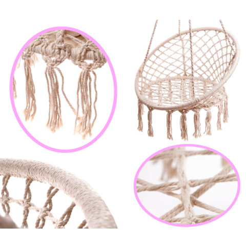 Leagan Suspendat Tip Cuib de Barza, Scaun Hamac Interior/Exterior, Bumbac, Maxim 150kg, 80cm [3]