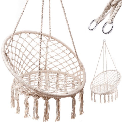 Casă, gradină și bricolaj - Leagan Suspendat Tip Cuib de Barza, Scaun Hamac Interior/Exterior, Bumbac, Maxim 150kg, 80cm