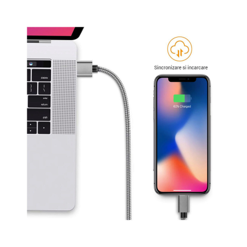 Lemontti Cablu Bending Aluminum USB-A la Lightning MFI, 1.5m, Gri [6]