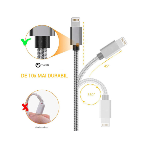 Lemontti Cablu Bending Aluminum USB-A la Lightning MFI, 1.5m, Gri [4]