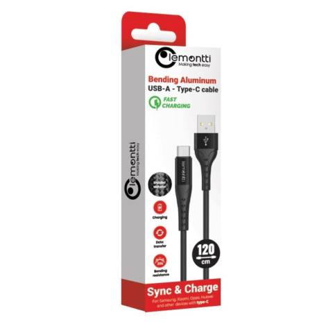 Lemontti Cablu Bending Aluminum USB-A la Type-C, Fast Charge, 1.2m, Negru [6]