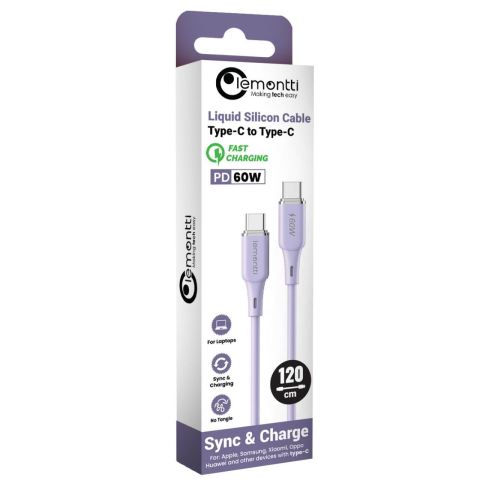 Laptop, Tablete & Telefoane - Lemontti Cablu Liquid Silicon Type-C la Type-C, Fast Charge, PD 60W, 1.2m, Mov