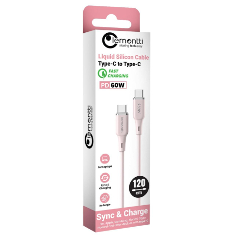 Lemontti Cablu Liquid SiliconType-C la Type-C, Fast Charge, 60W, 1.2m, Roz [3]