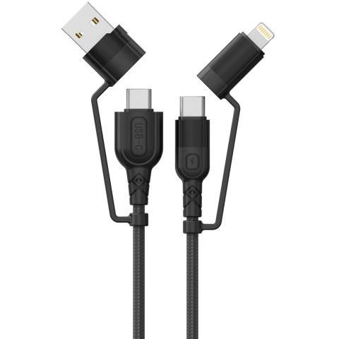 Lemontti Cablu Multi connector 4 in 1, USB-A & Type-C la Type-C & Lightning, PD 60W, 1.2m, Negru [8]