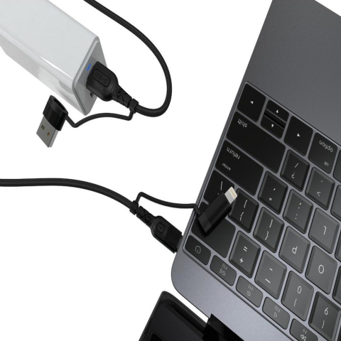 Lemontti Cablu Multi connector 4 in 1, USB-A & Type-C la Type-C & Lightning, PD 60W, 1.2m, Negru [7]