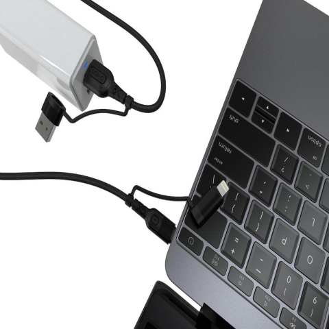 Lemontti Cablu Multi connector 4 in 1, USB-A & Type-C la Type-C & Lightning, PD 60W, 1.2m, Negru [5]