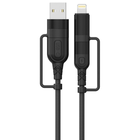 Lemontti Cablu Multi connector 4 in 1, USB-A & Type-C la Type-C & Lightning, PD 60W, 1.2m, Negru [1]