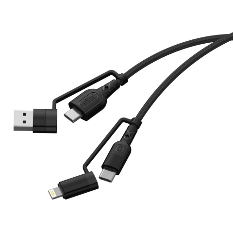 Lemontti Cablu Multi connector 4 in 1, USB-A & Type-C la Type-C & Lightning, PD 60W, 1.2m, Negru [6]