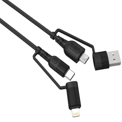 Lemontti Cablu Multi connector 4 in 1, USB-A & Type-C la Type-C & Lightning, PD 60W, 1.2m, Negru [2]