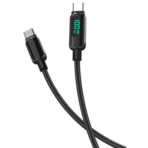 Lemontti Cablu Screen Digital Display Type-C la Type-C, Fast Charge, 100W, 2m, Negru [5]
