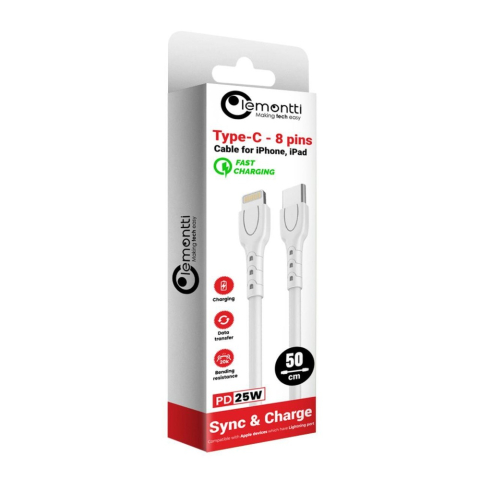 Lemontti Cablu Type-C la tip Lightning, 25W, 0.5m, Alb [2]
