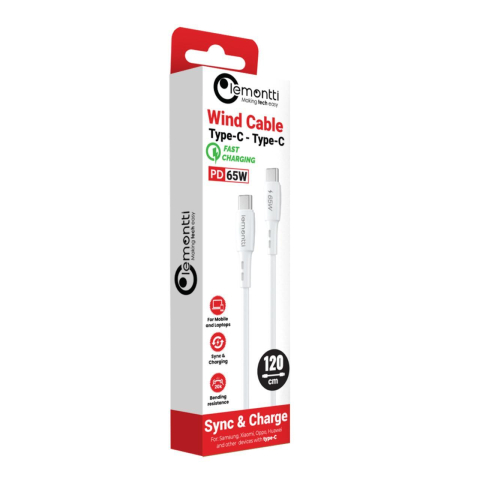 Lemontti Cablu Wind Fast Charge Type-C la Type-C, PD, 65W, 1.2m, Alb [5]