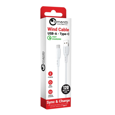 Lemontti Cablu Wind Fast Charge USB-A la Type-C, 1.2m, Alb [3]