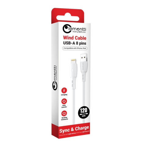 Laptop, Tablete & Telefoane - Lemontti Cablu Wind USB-A la tip Lightning, 1.2m, Alb