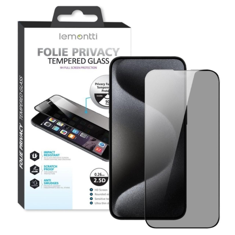 Lemontti Folie Sticla Privacy Full Fit iPhone 17 Pro Max / 16 Pro Max Negru [4]