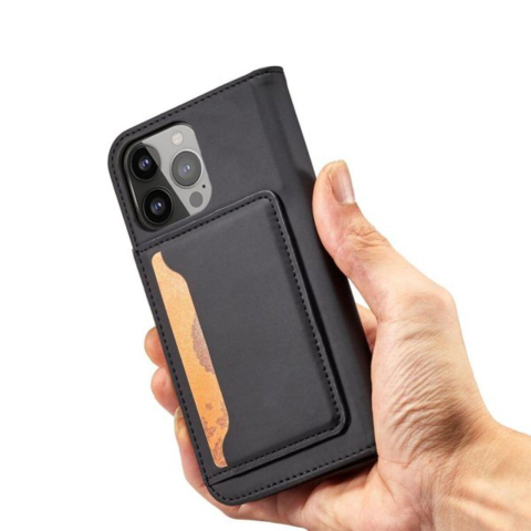 Lemontti Husa Book Magnet Card iPhone 14 Pro, cu suport portofel, Negru [10]