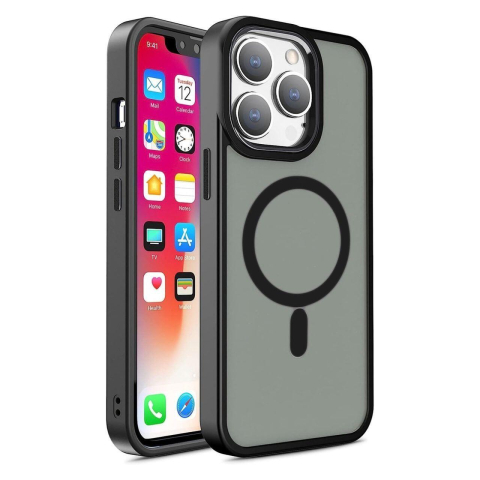 Laptop, Tablete & Telefoane - Lemontti Husa Color Matte MagSafe iPhone 15 Pro Max Negru